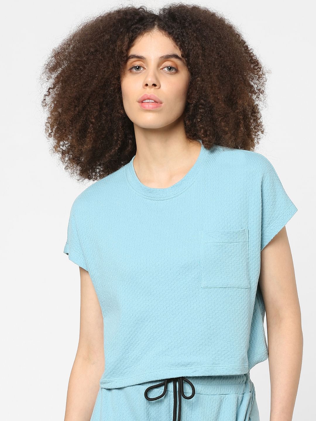 Blue Cropped Co-Ord T-Shirt