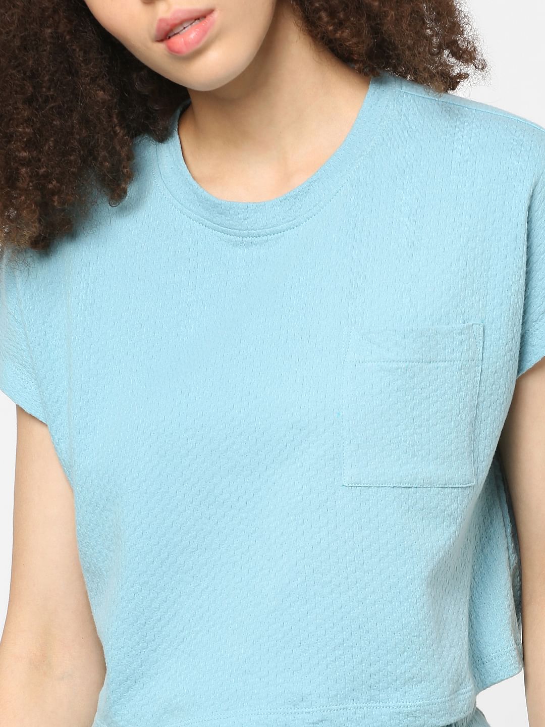 Blue Cropped Co-Ord T-Shirt