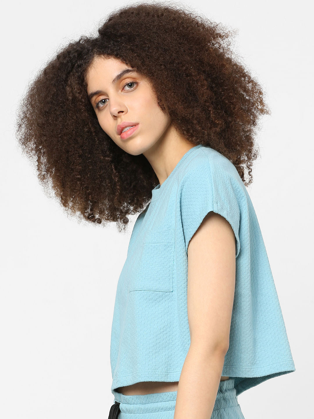 Blue Cropped Co-Ord T-Shirt