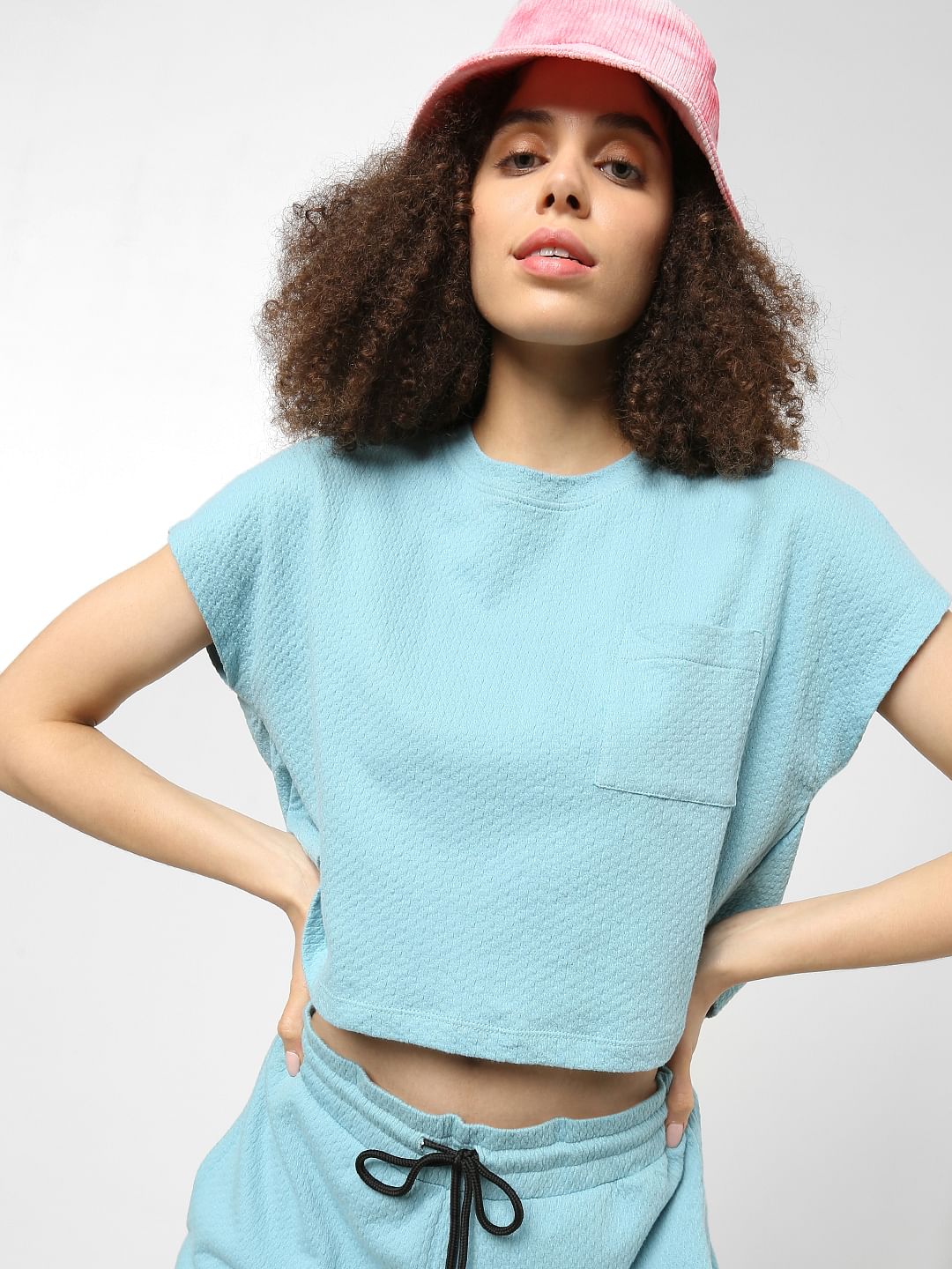 Blue Cropped Co-Ord T-Shirt
