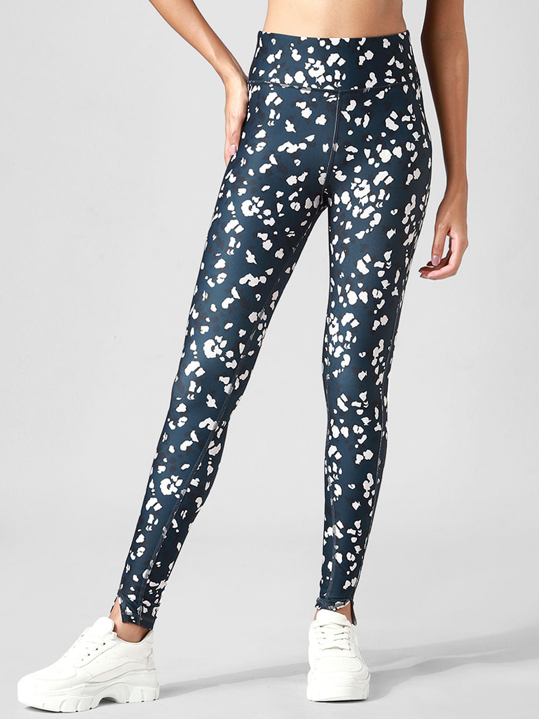 Blue High Rise Printed Co-Ord Training Tights