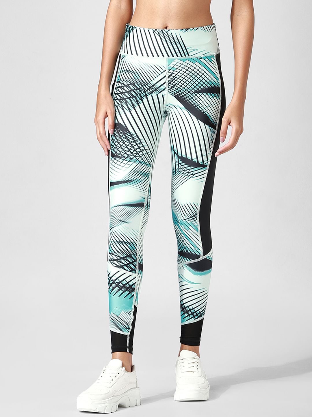 Blue High Rise Printed Co-Ord Training Tights