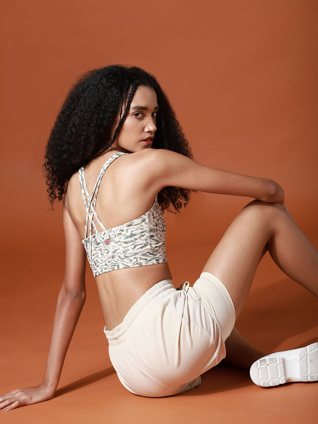 Beige Printed Sports Bra
