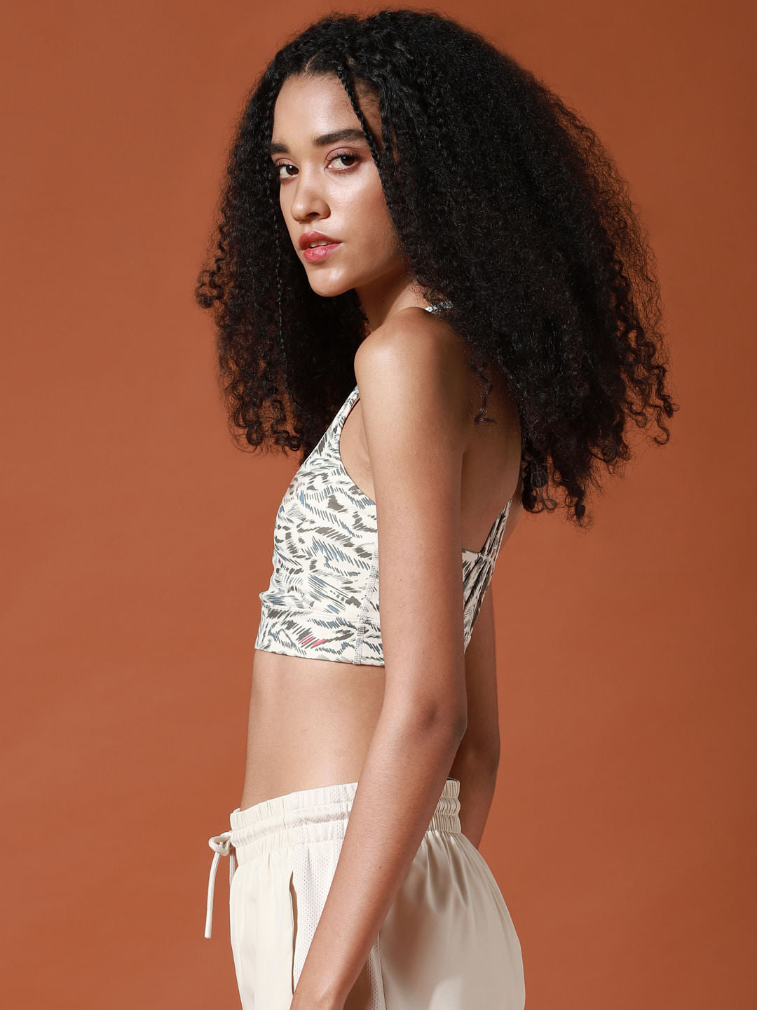 Beige Printed Sports Bra