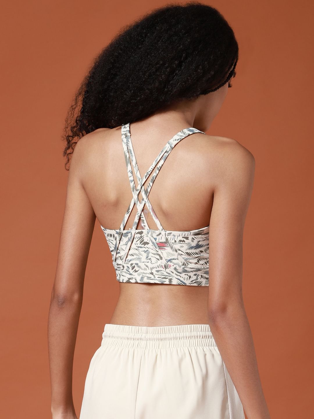 Beige Printed Sports Bra