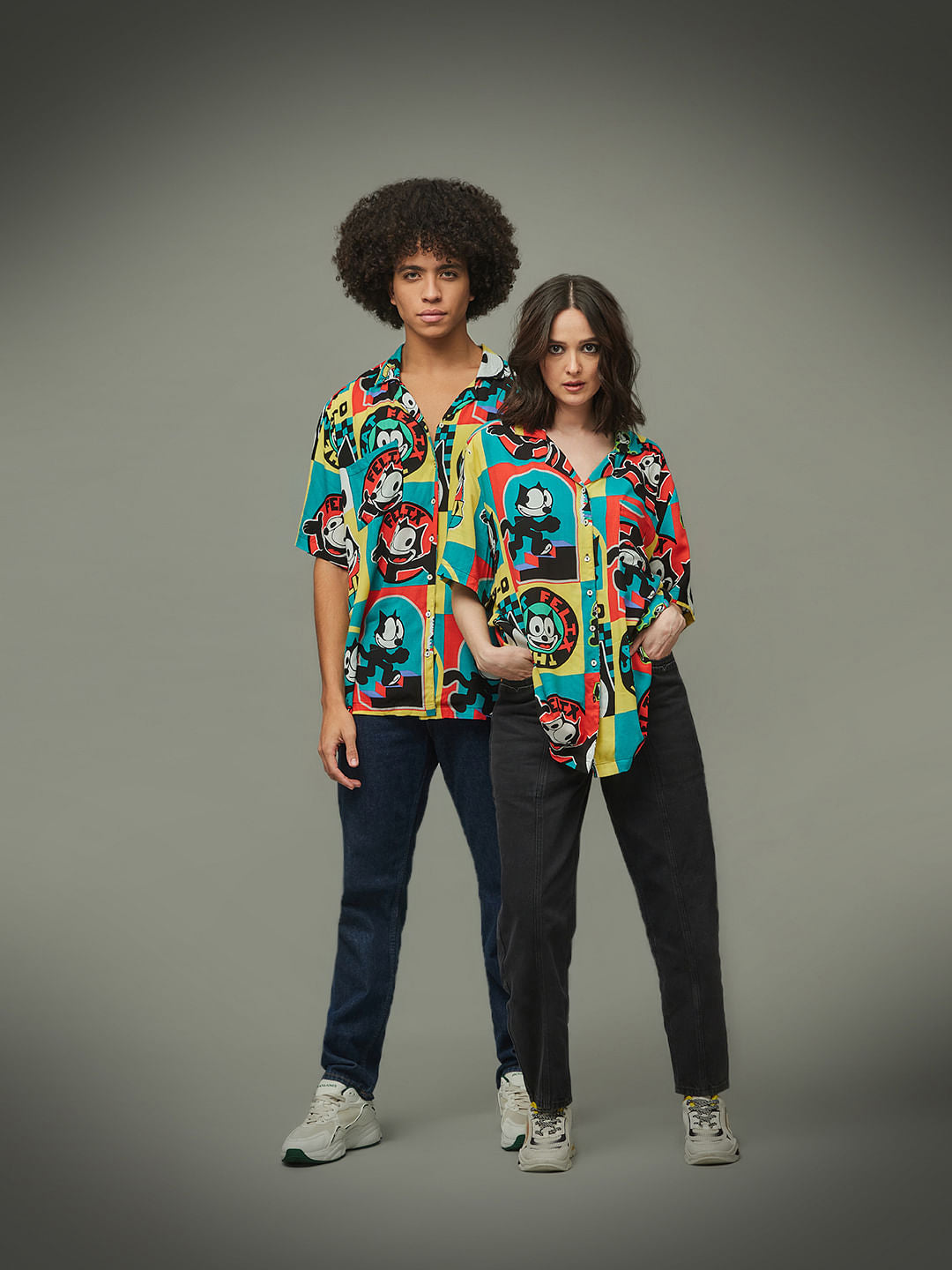 Only X Felix The Cat Black Colourblocked Unisex Shirt