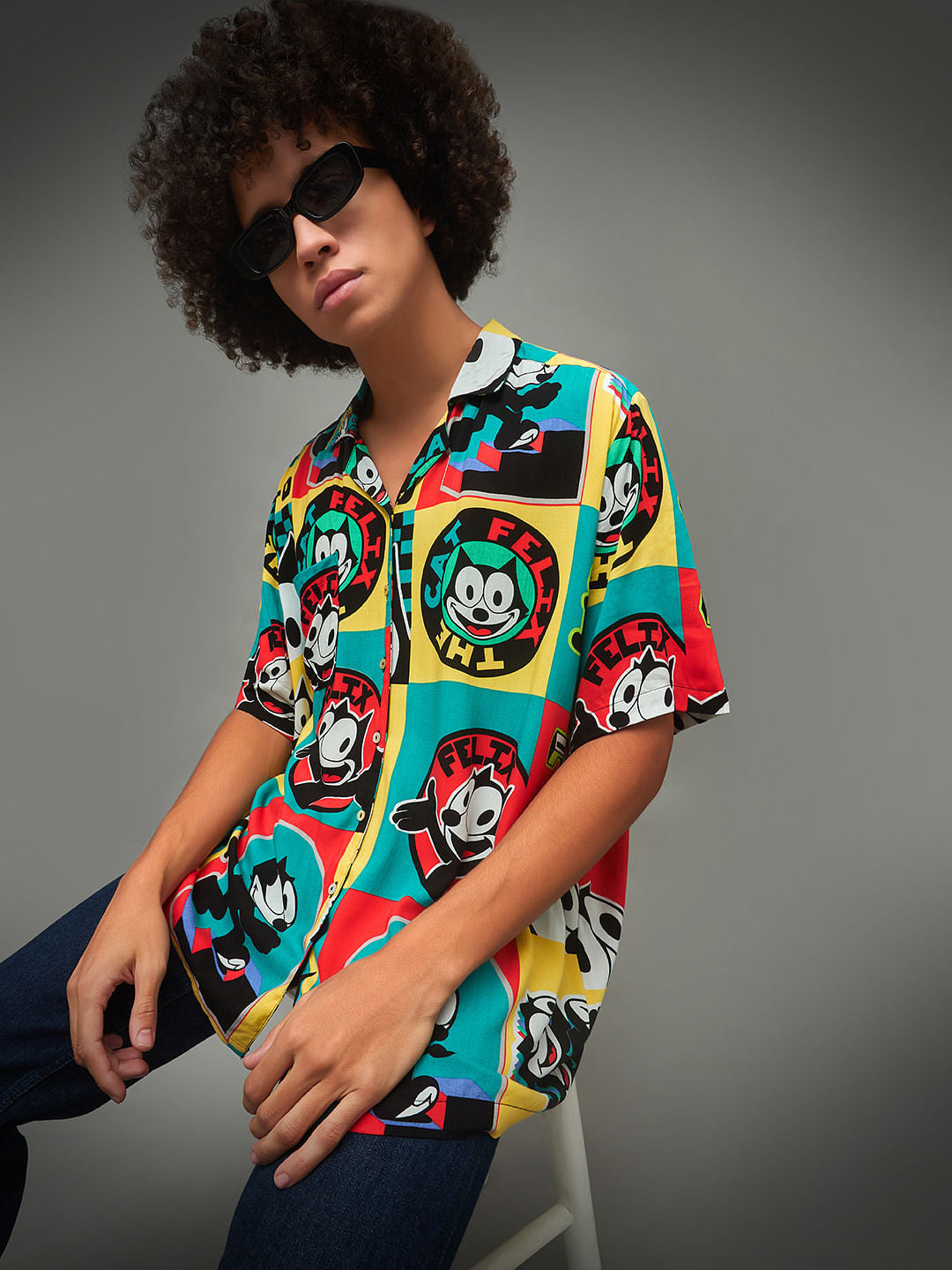 Only X Felix The Cat Black Colourblocked Unisex Shirt