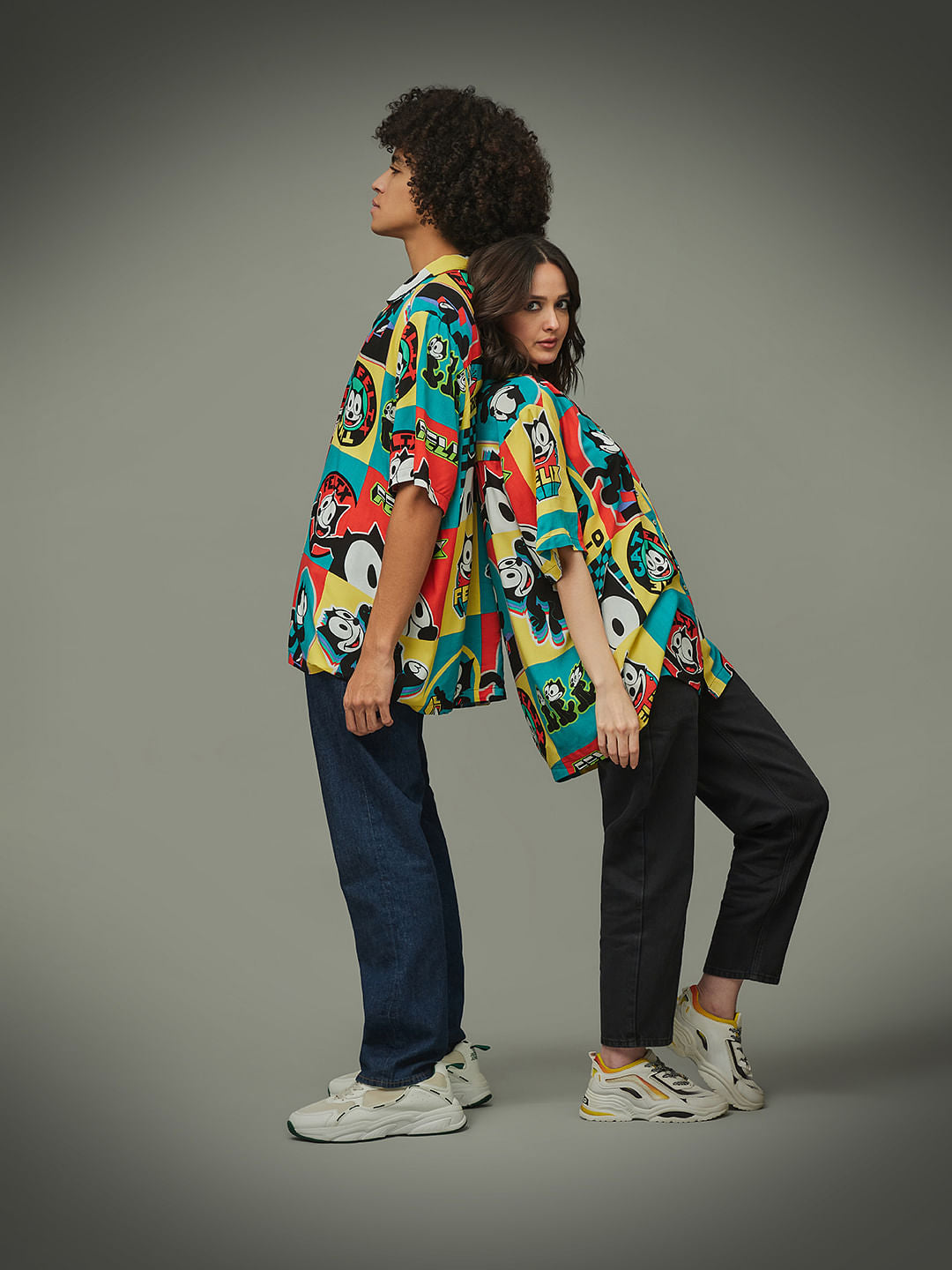 Only X Felix The Cat Black Colourblocked Unisex Shirt