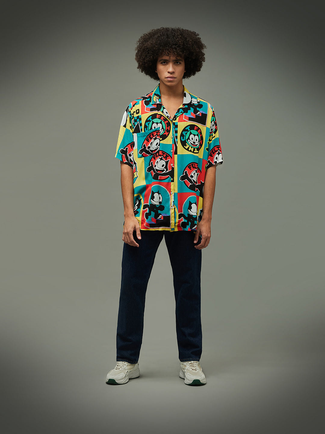 Only X Felix The Cat Black Colourblocked Unisex Shirt