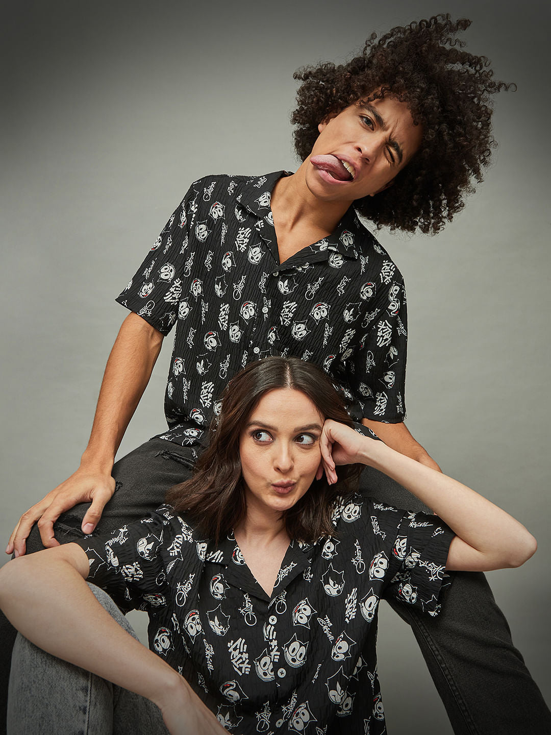 Only X Felix The Cat Black Printed Unisex Shirt