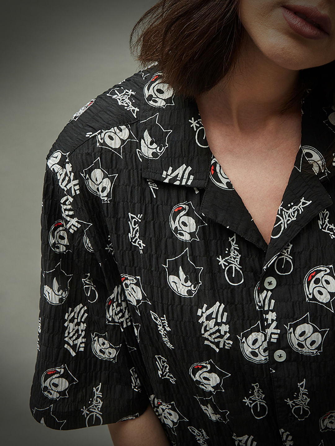 Only X Felix The Cat Black Printed Unisex Shirt