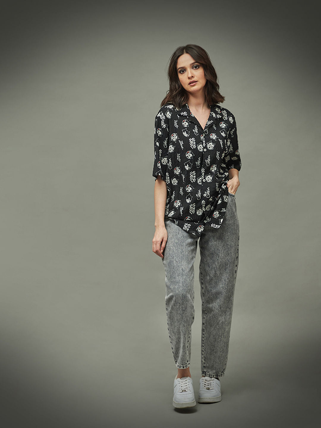 Only X Felix The Cat Black Printed Unisex Shirt