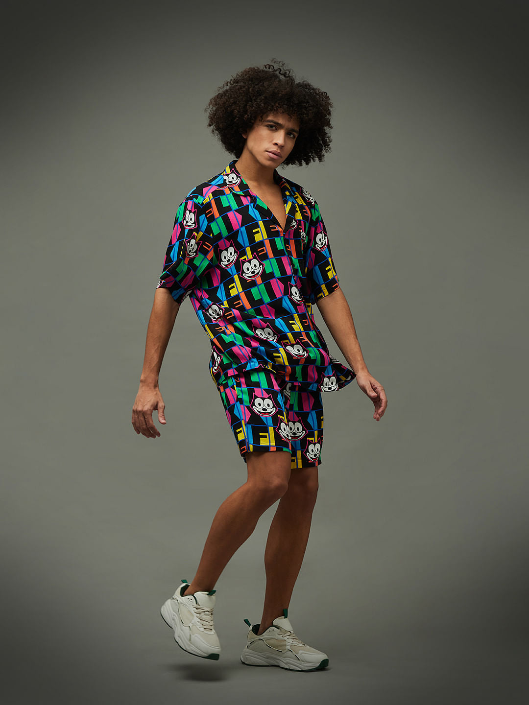 Only X Felix The Cat Black Printed Unisex Co-Ord Shirt