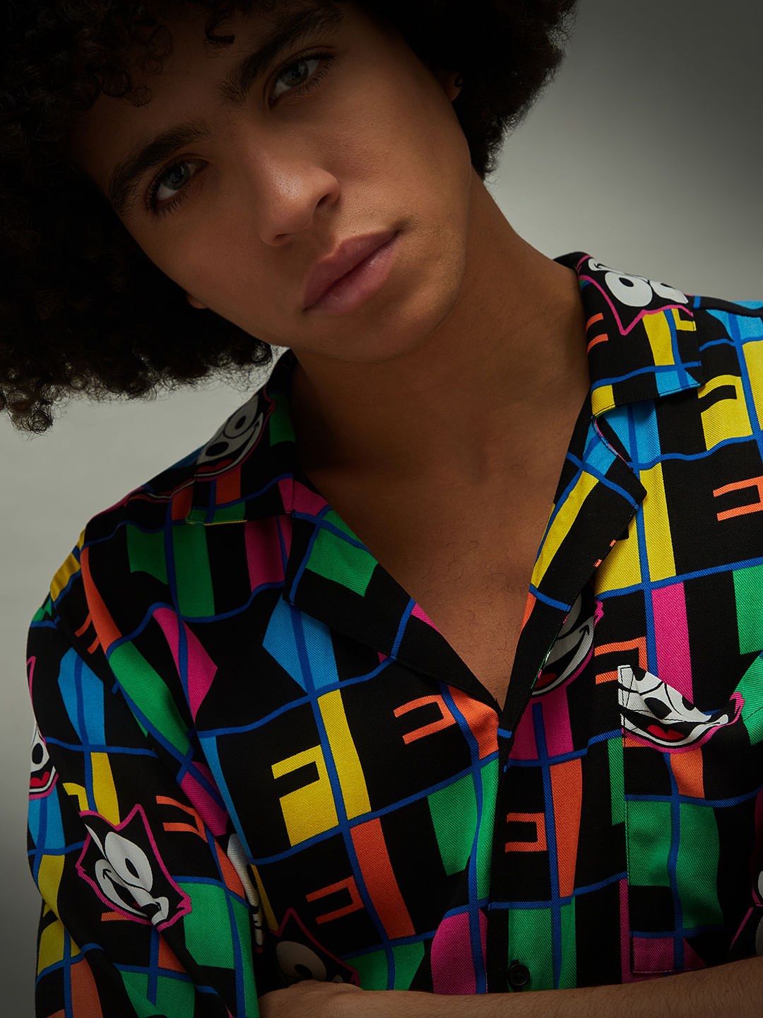 Only X Felix The Cat Black Printed Unisex Co-Ord Shirt