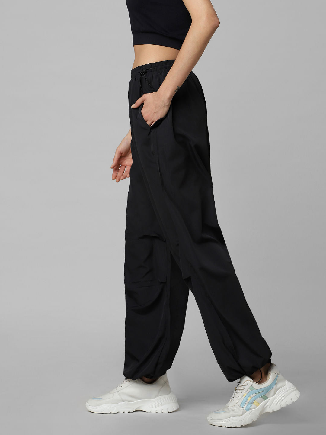 Black Mid Rise Relaxed Fit Joggers