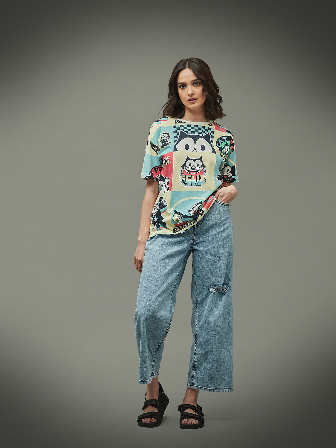 Only X Felix The Cat White Graphic Print Unisex T-Shirt