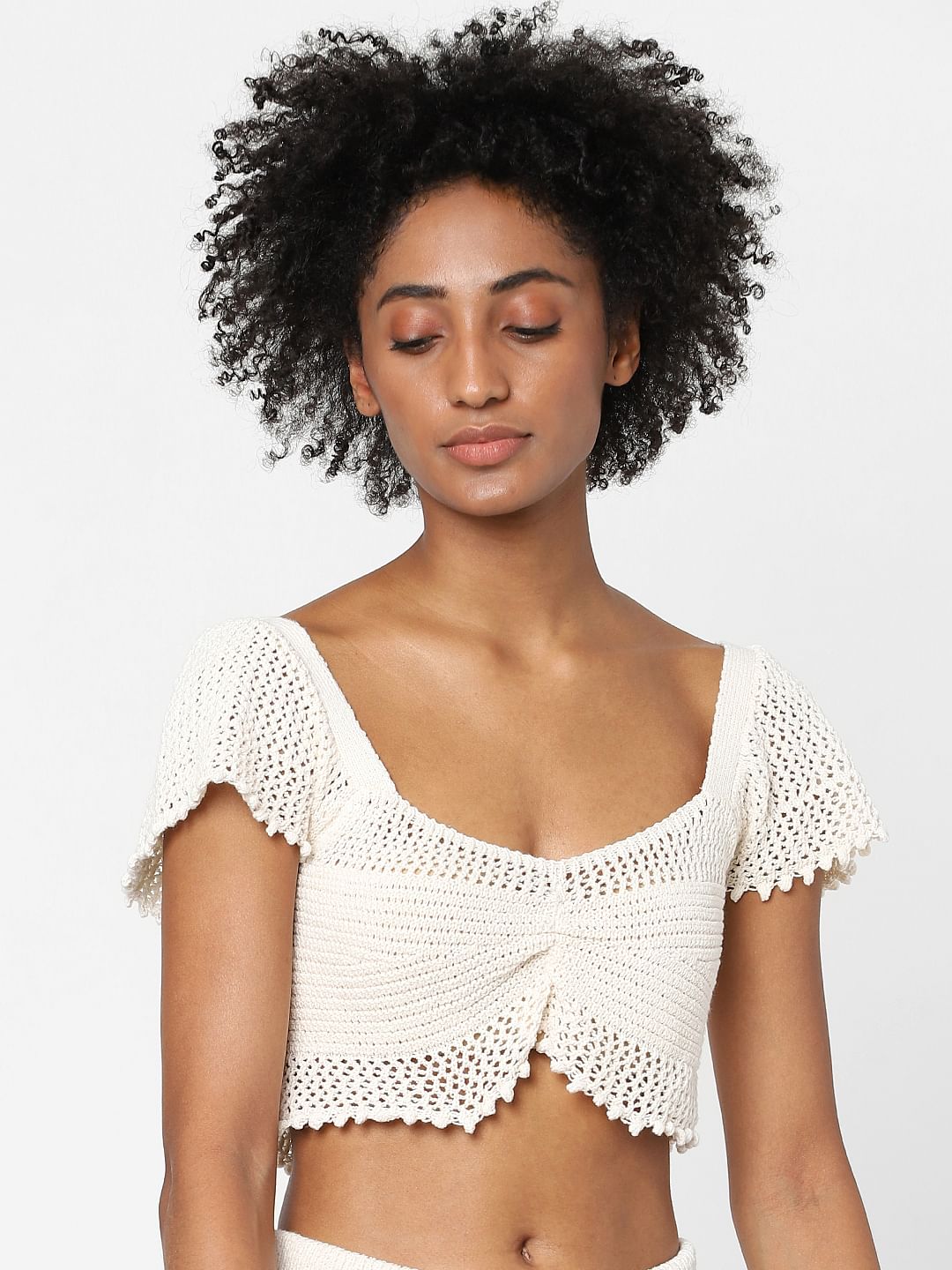 Off-White Crochet Co-Ord Crop Top