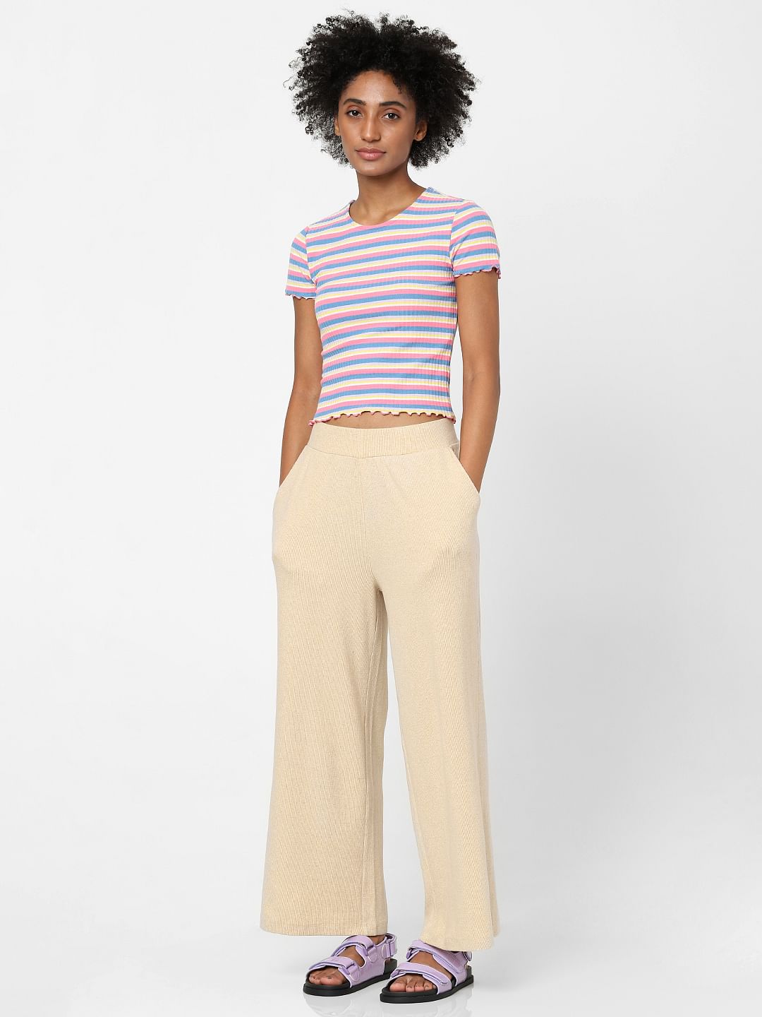 Pink Striped Ribbed T-Shirt