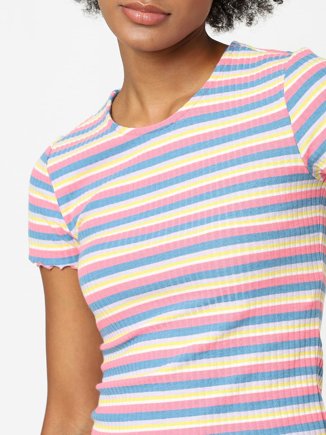Pink Striped Ribbed T-Shirt