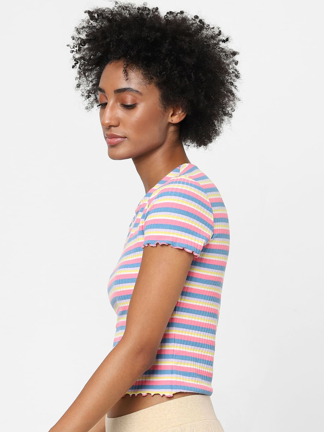 Pink Striped Ribbed T-Shirt