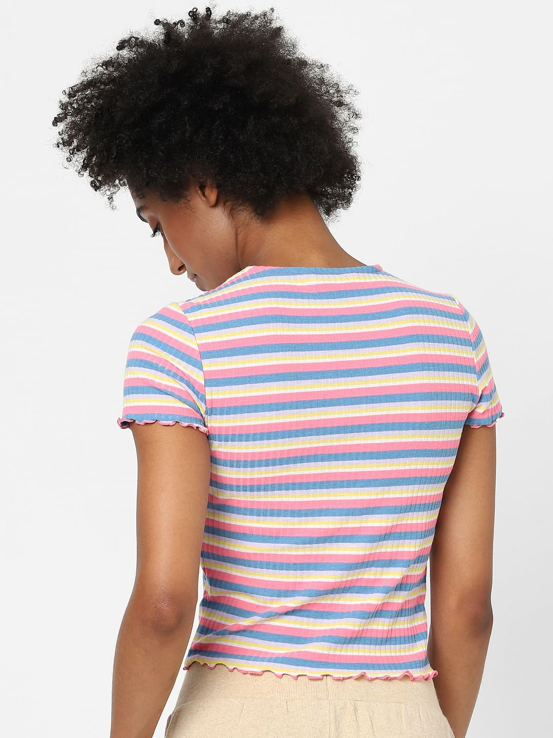 Pink Striped Ribbed T-Shirt