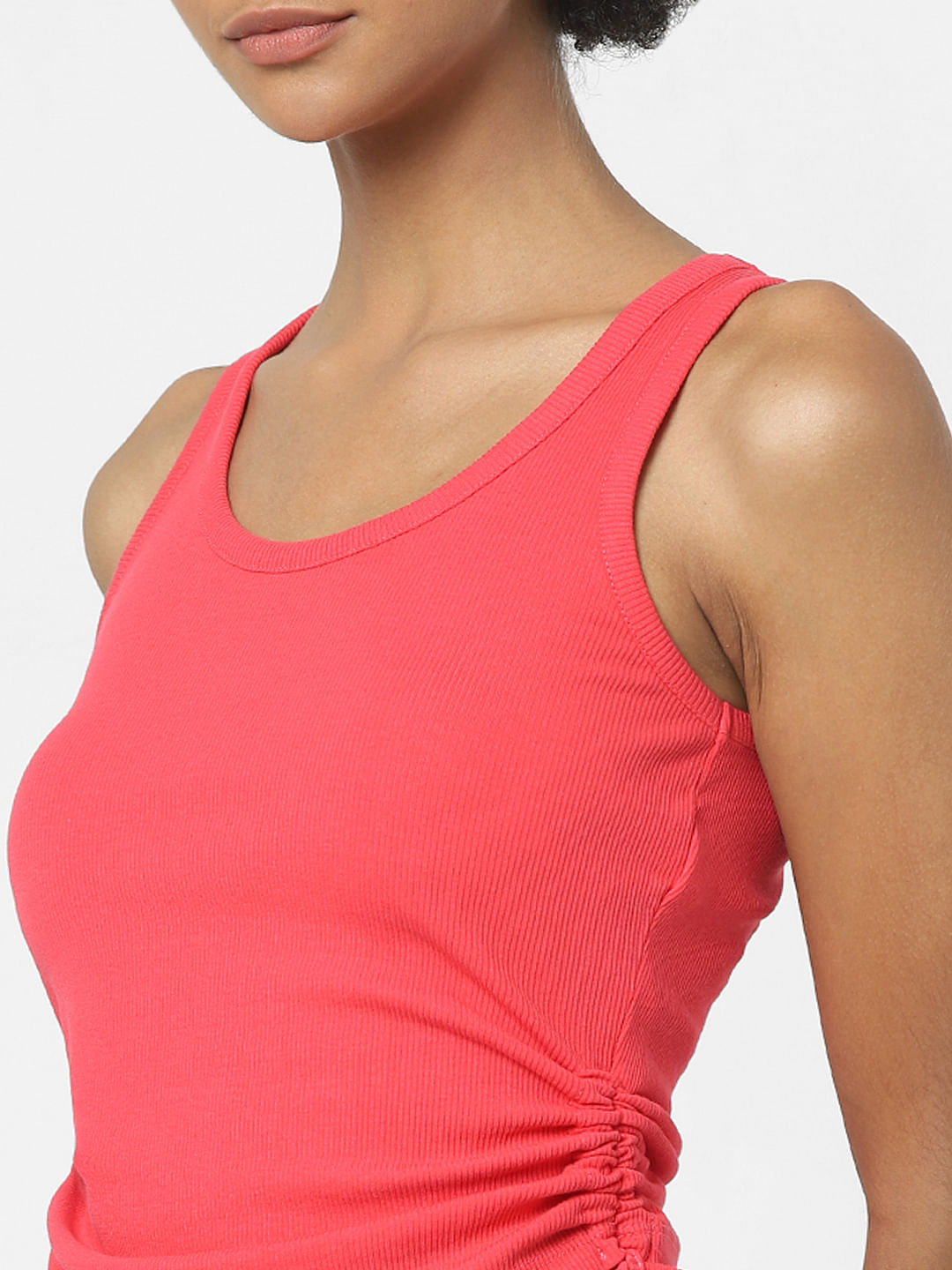 Red Ruched Ribbed Top