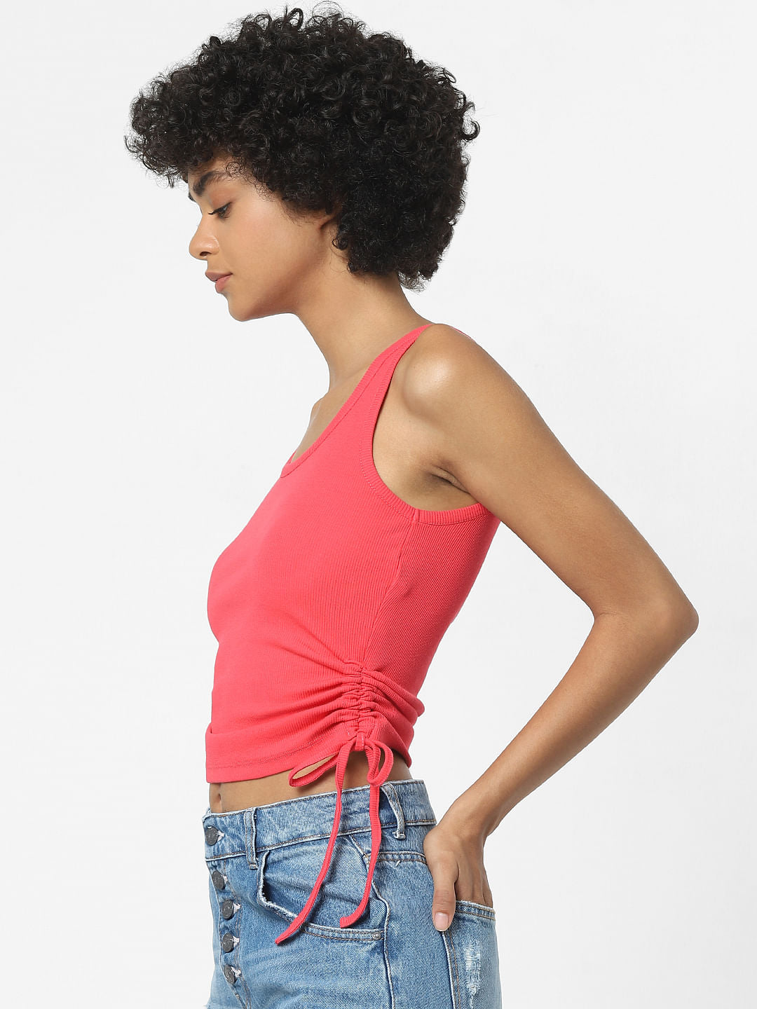 Red Ruched Ribbed Top