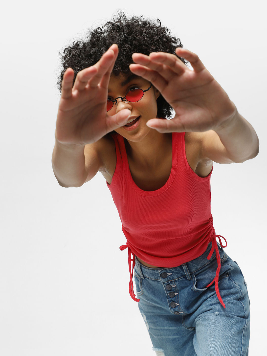 Red Ruched Ribbed Top