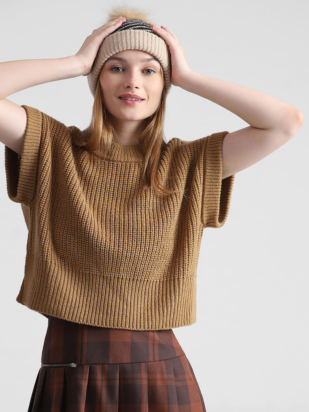 Brown Batwing Sleeves Pullover