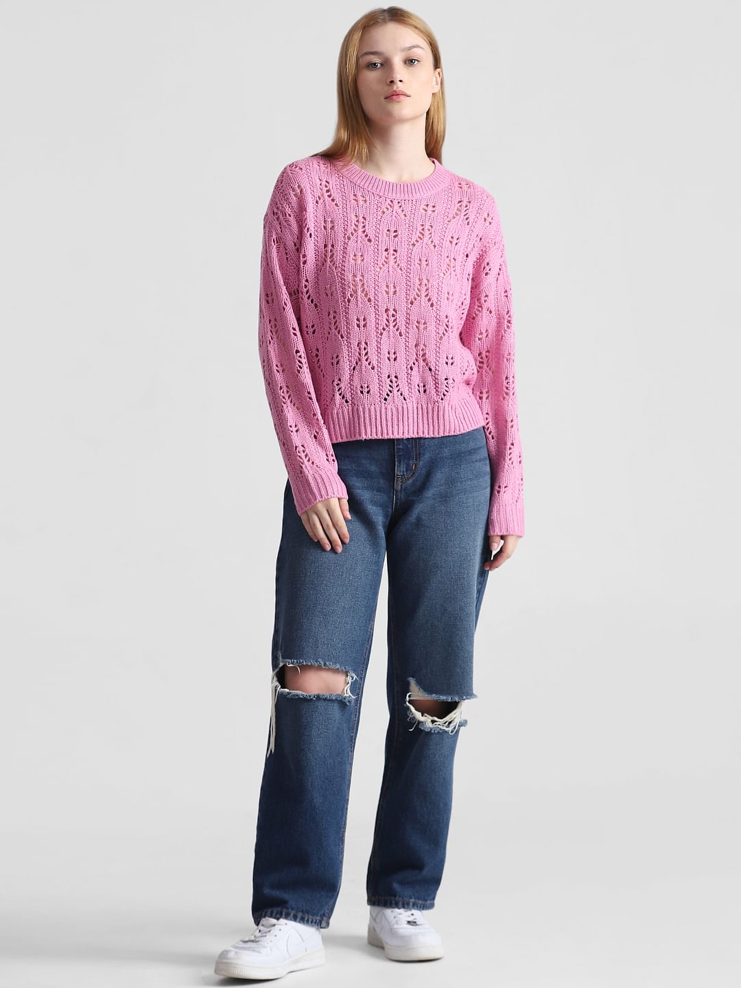 Pink Pointelle Knit Pullover