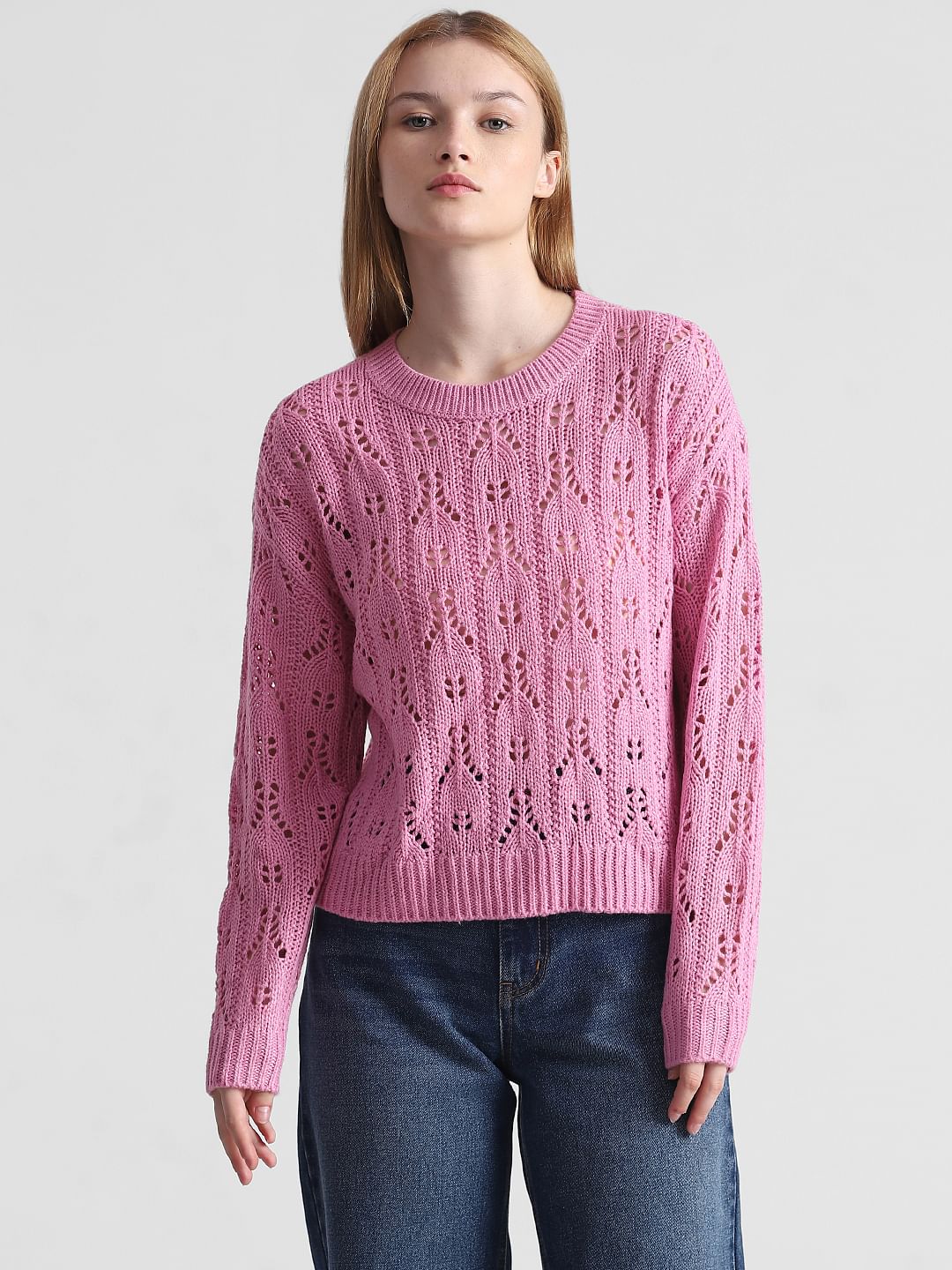 Pink Pointelle Knit Pullover