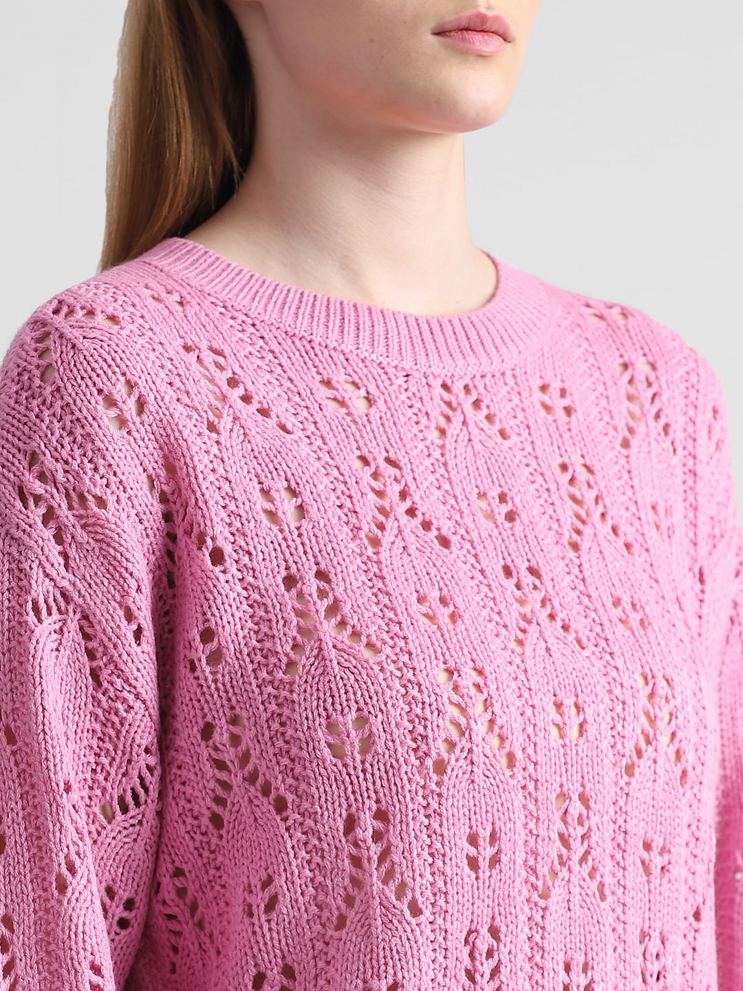 Pink Pointelle Knit Pullover