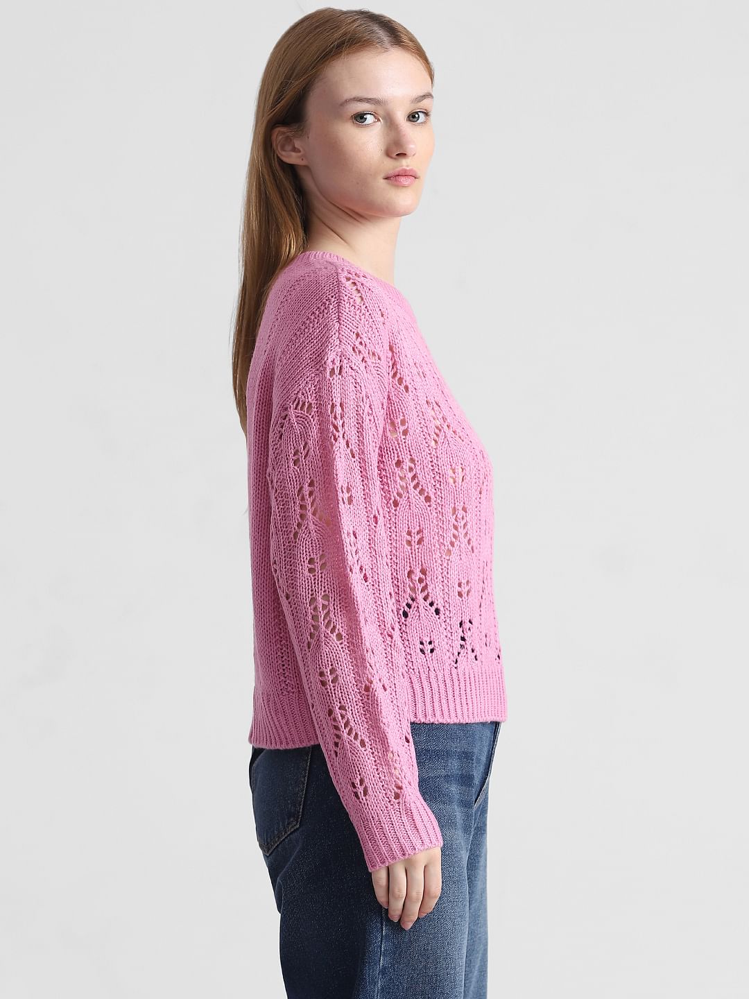 Pink Pointelle Knit Pullover