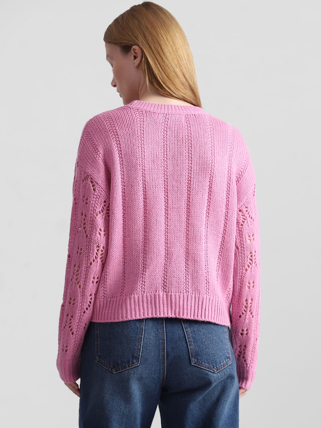 Pink Pointelle Knit Pullover