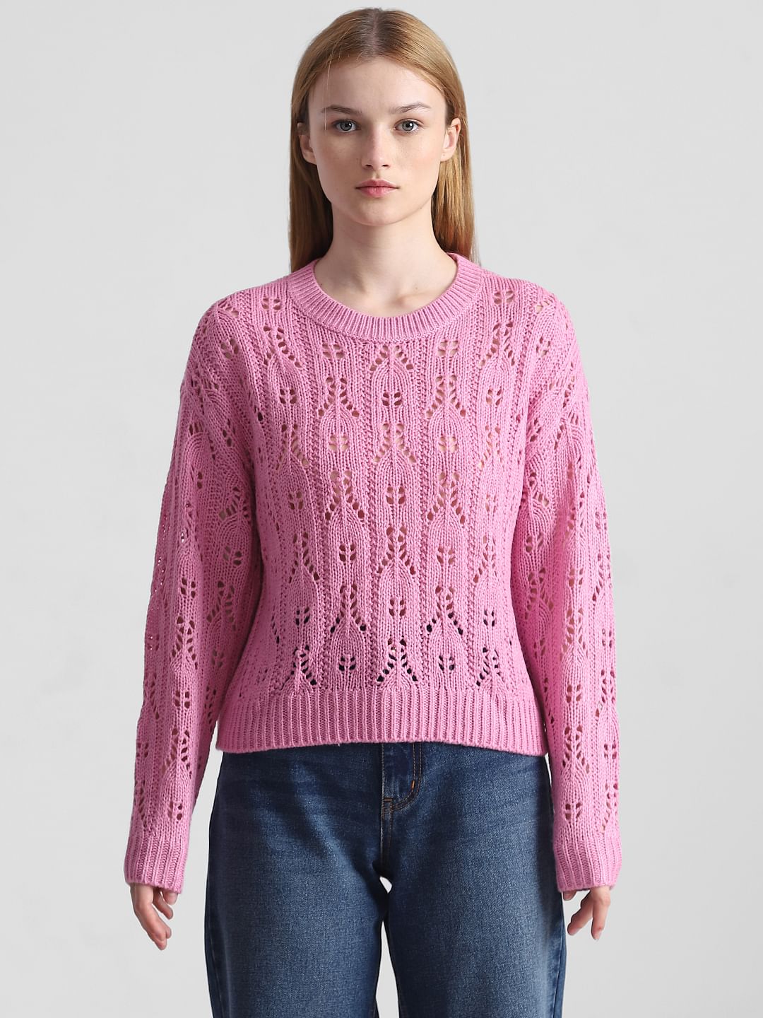 Pink Pointelle Knit Pullover