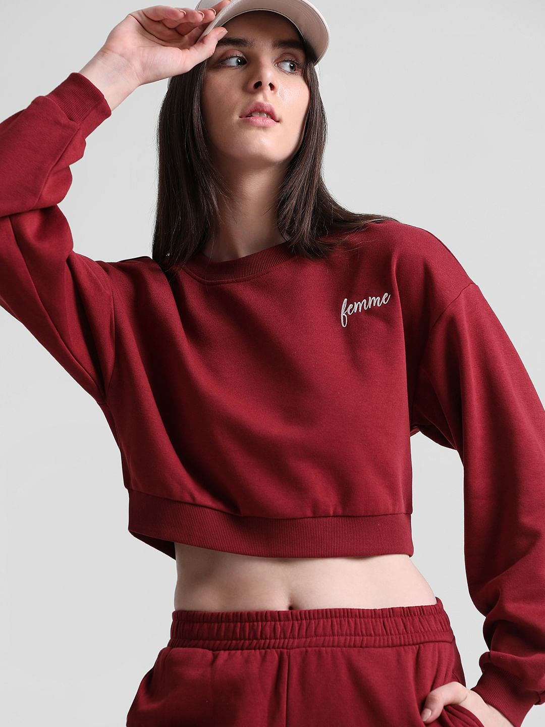 Maroon Cropped Sweatshirt