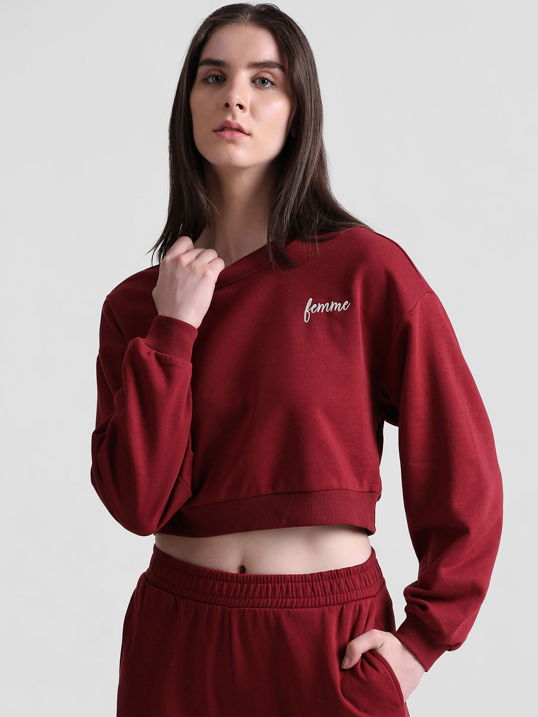 Maroon Cropped Sweatshirt