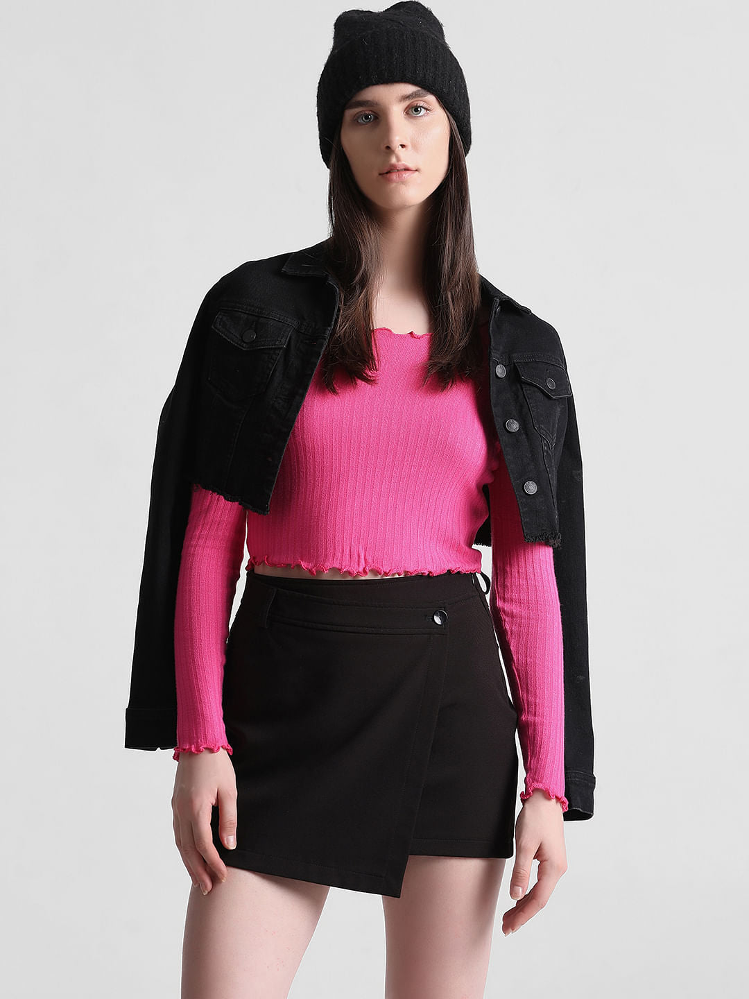 Fuchsia Ribbed Cropped Top