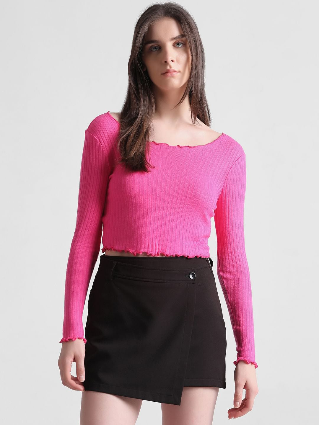 Fuchsia Ribbed Cropped Top