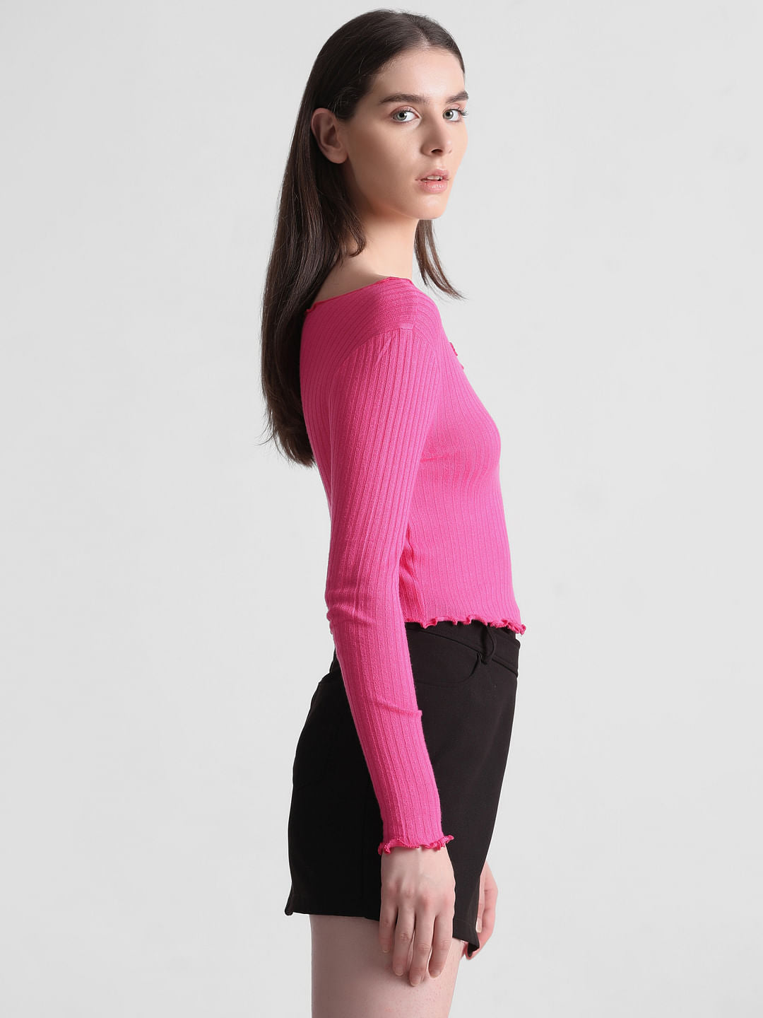 Fuchsia Ribbed Cropped Top