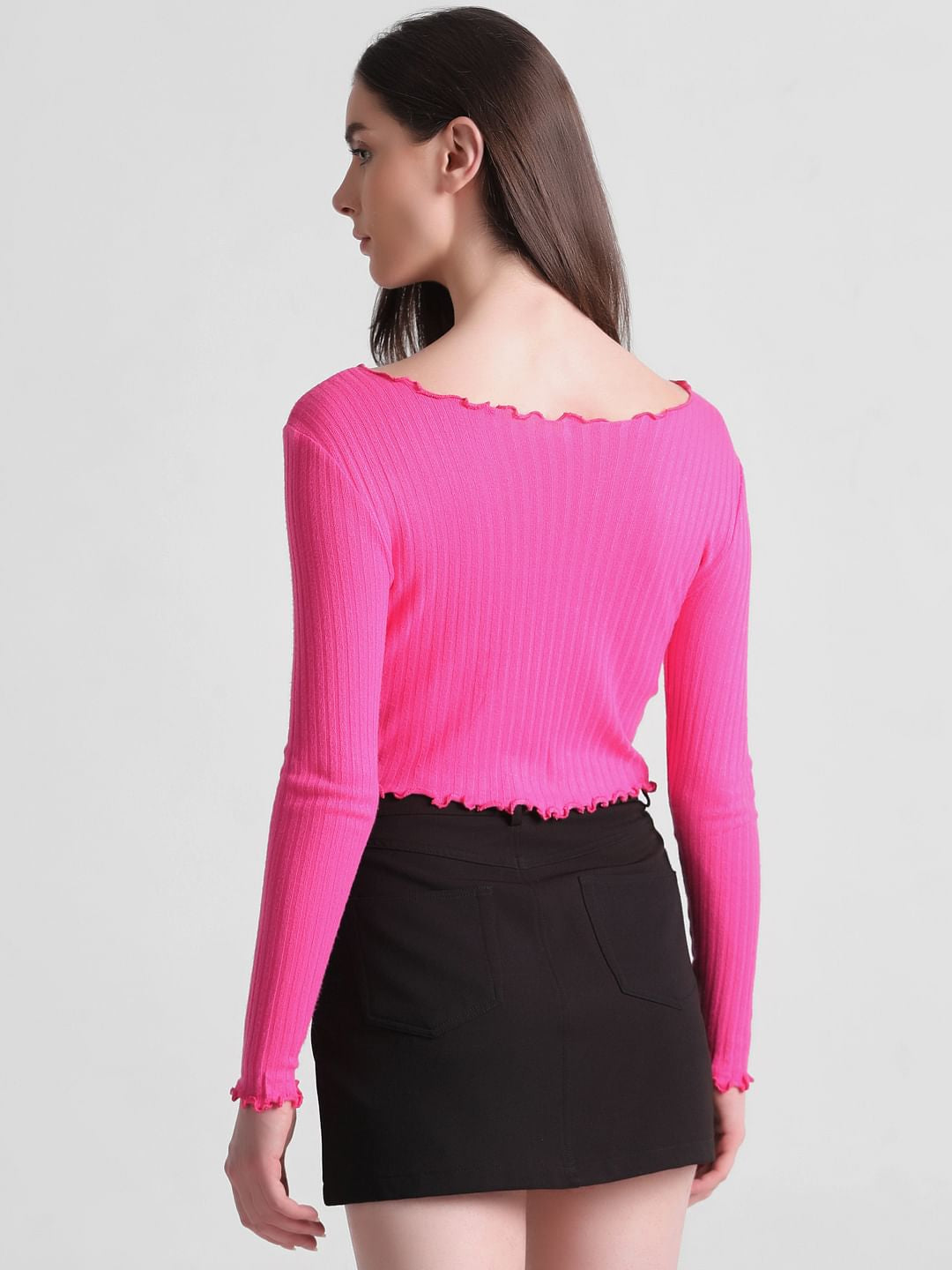 Fuchsia Ribbed Cropped Top