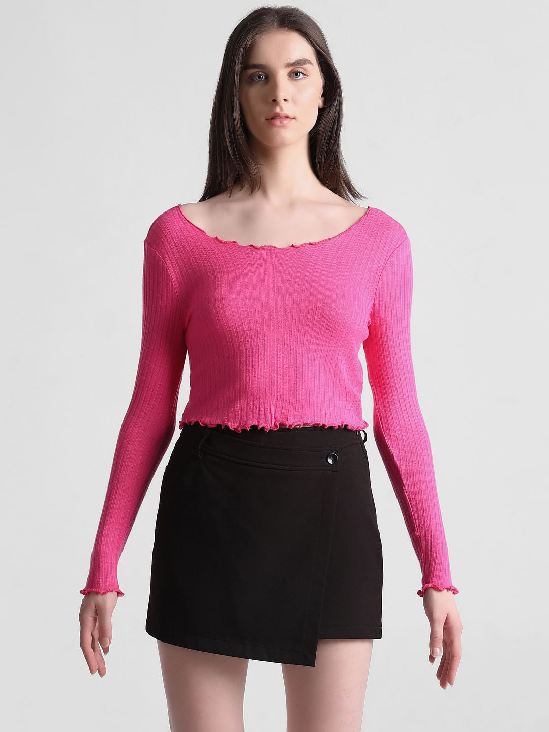Fuchsia Ribbed Cropped Top