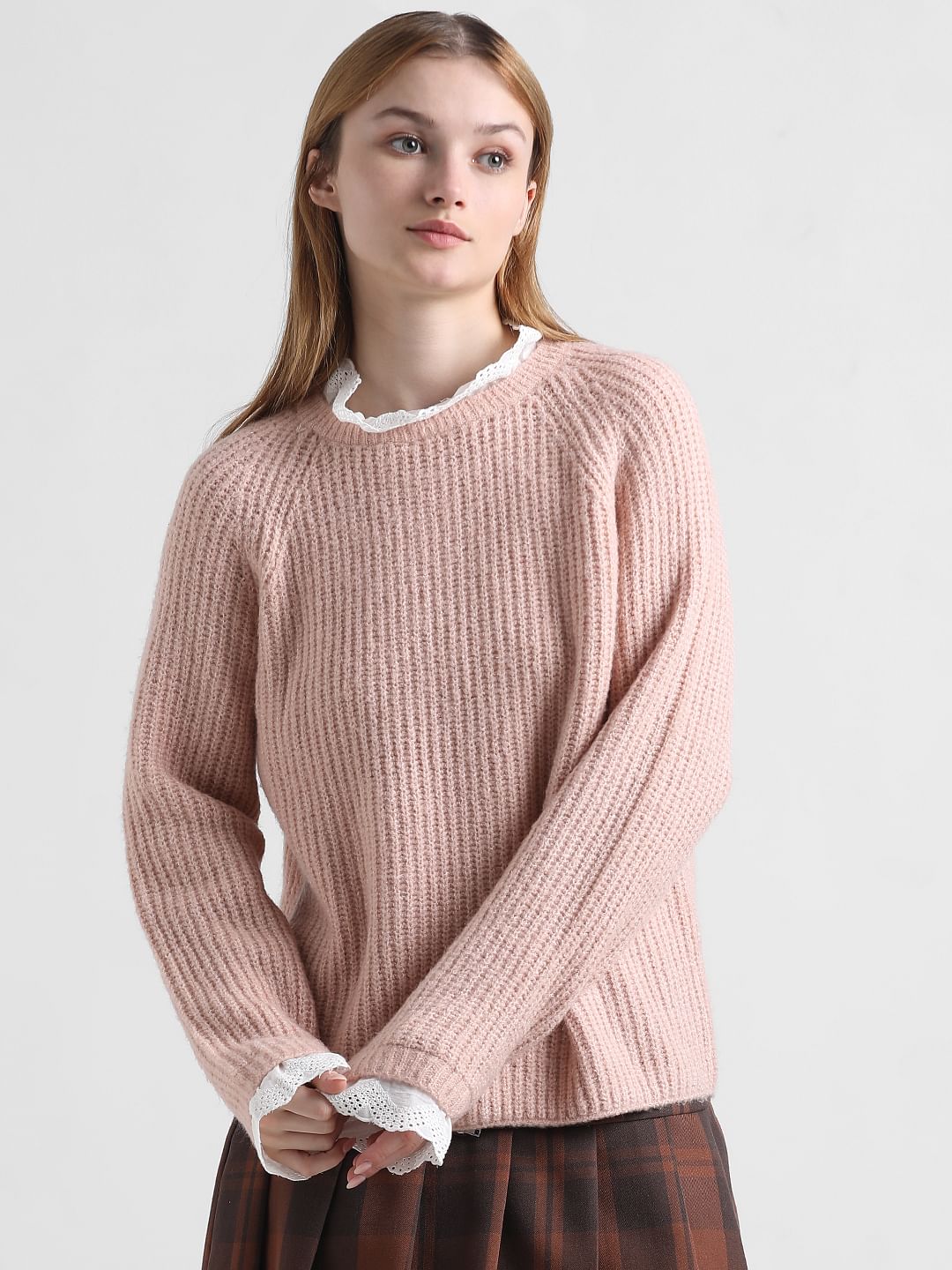 Pink Mock Shirt Collar Pullover