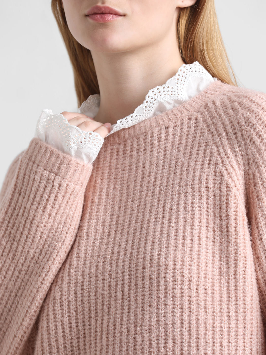 Pink Mock Shirt Collar Pullover