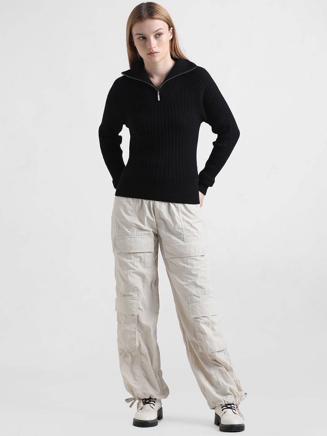 Black Zip-Up Neck Pullover