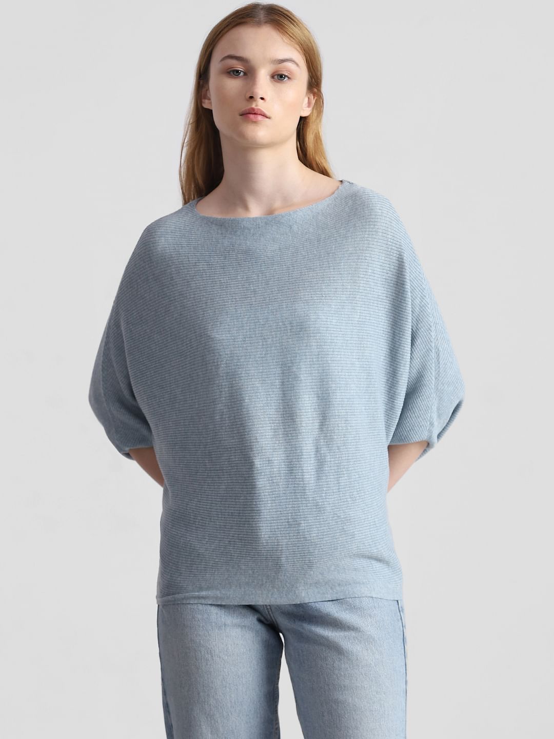 Blue Batwing Sleeves Pullover