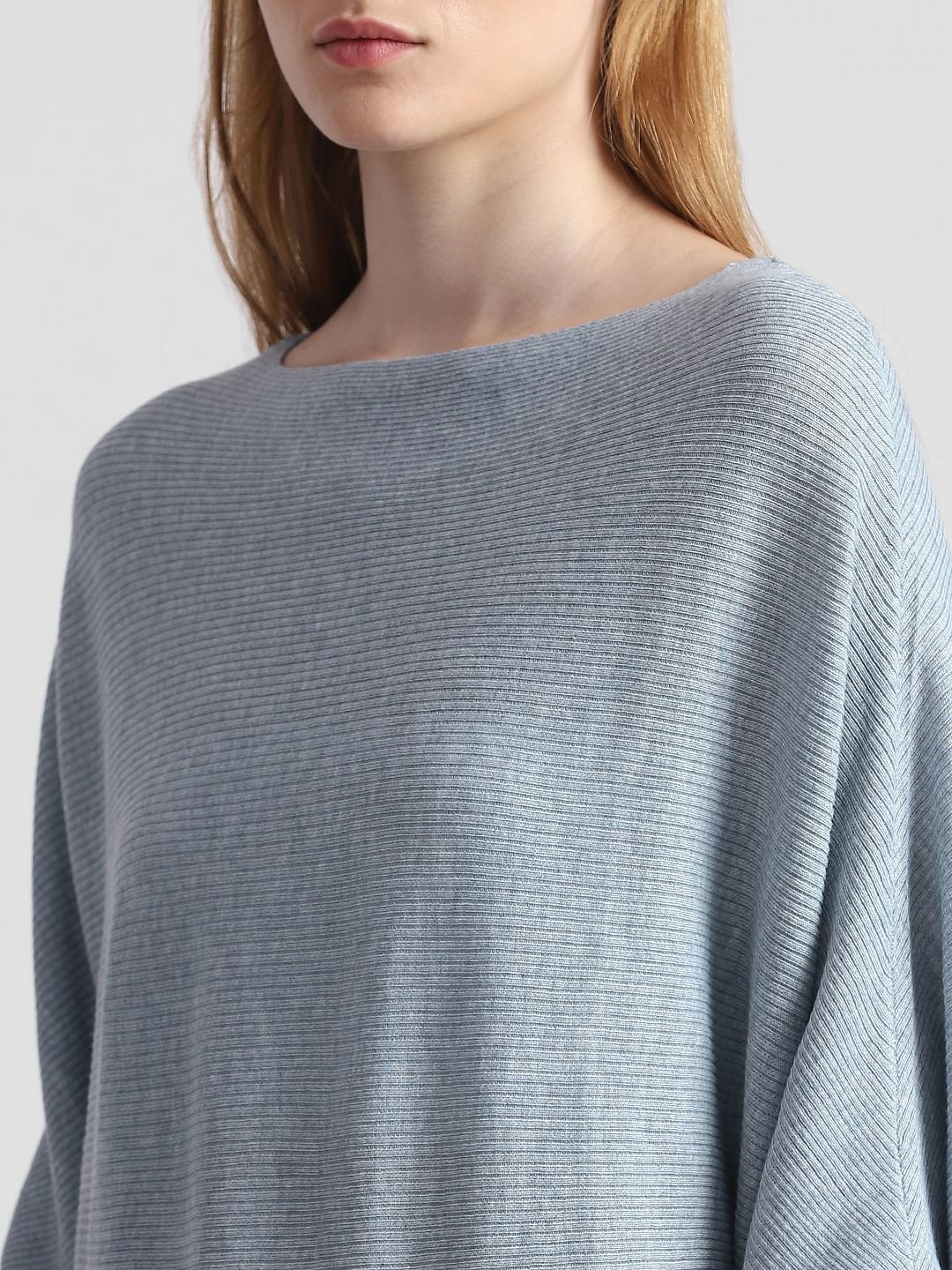 Blue Batwing Sleeves Pullover