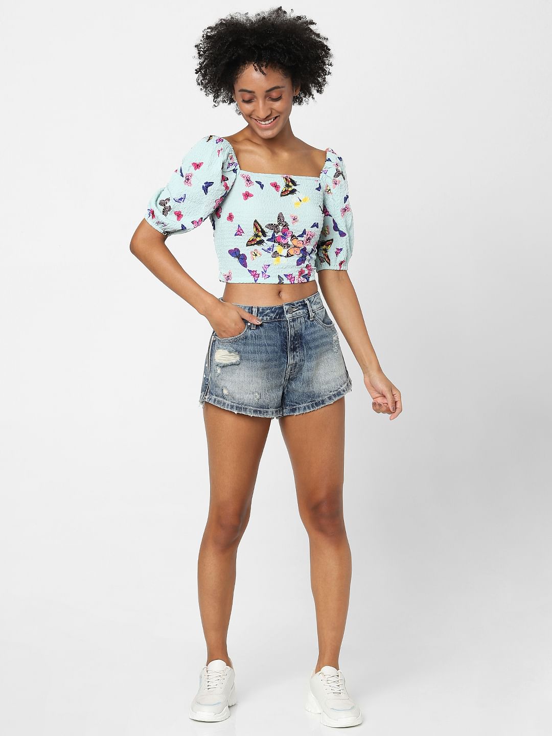 Green Printed Smocked Top