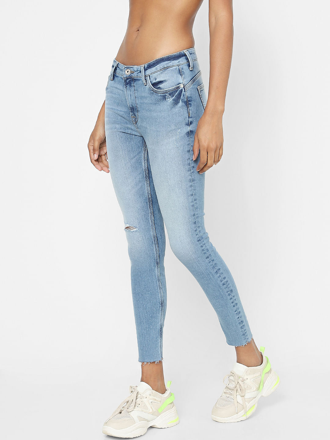 Blue Mid Rise Ripped Skinny Jeans