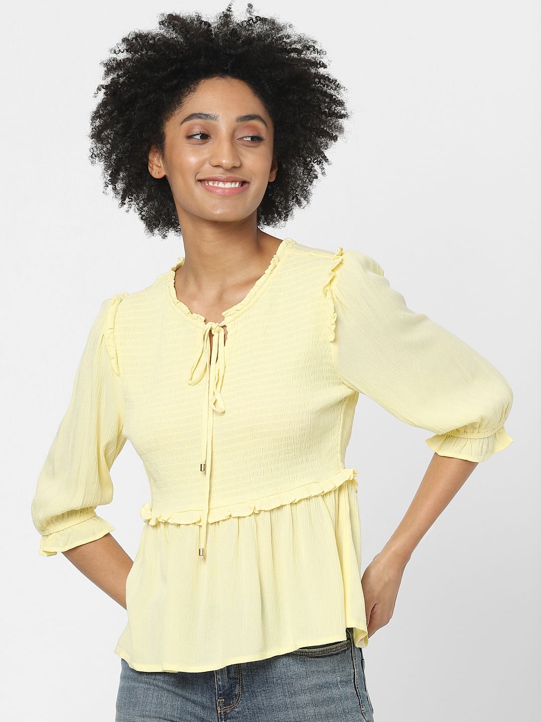 Yellow Peplum Smocked Top